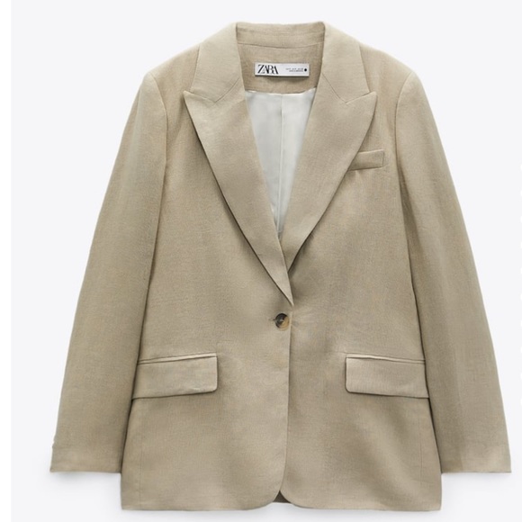 Zara STRAIGHT CUT LINEN BLAZER | Size Large - Picture 6 of 6